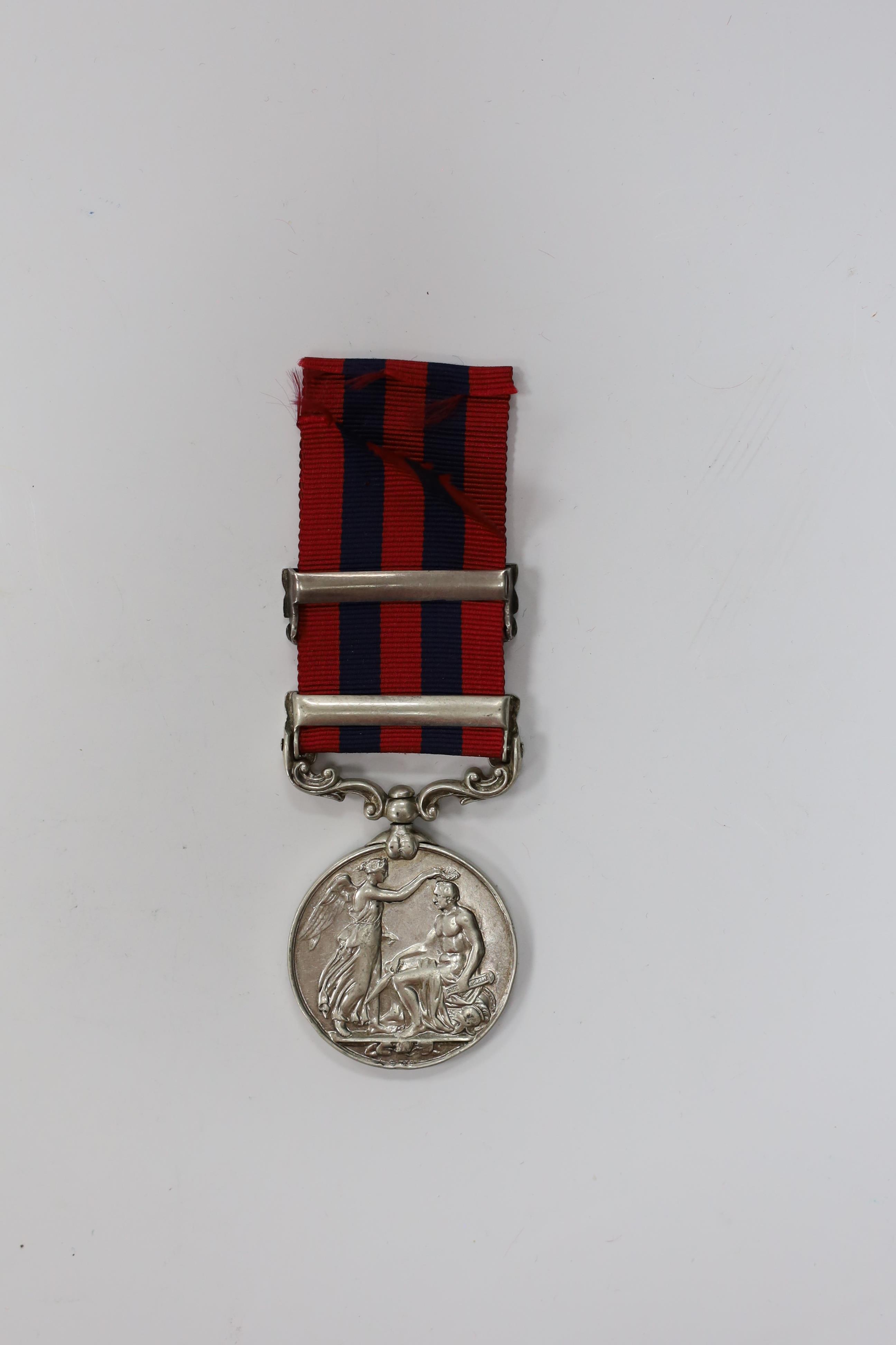 An India General Service Medal with Burma 1885-87 and Hazara 1891 clasps to 1130 Corporal D.Morris 1st Bn R.W.Fus.